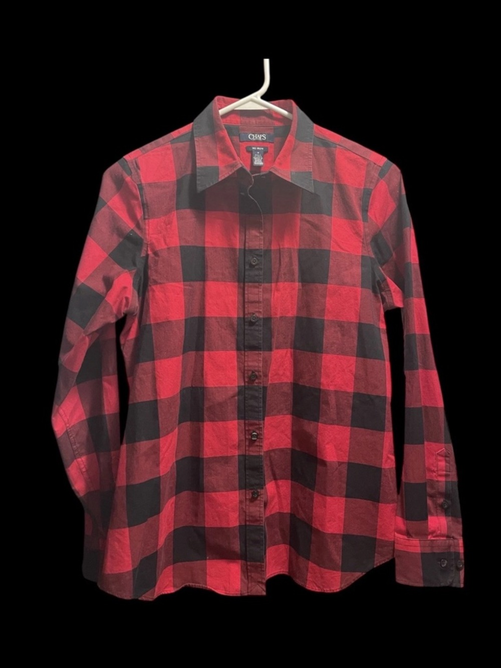 Chaps by Ralph Lauren No Iron Women's Red Buffalo Check Button Down, Size M